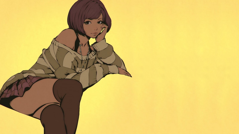 wearing, three quarter length, standing, females, young women, yellow, Ilya Kuvshinov, woman, young adult, fashion, illustration, yellow background, lifestyles