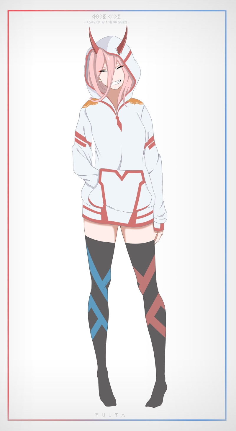 haired, looking at camera, young adult, woman, men, Darling in the FranXX, fun, portrait, anime girls, studio shot, anime, Zero Two (Darling in the FranXX)