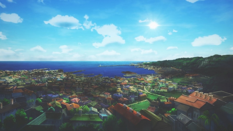 water, travel Destinations, hill, cultures, nature, building, beauty in nature, day, blue, vacations, cityscape, no people, seascape, aerial View, painting