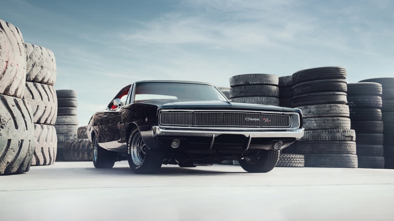 mode of transportation, car, Charger RT, outdoors, travel, truck, 1080P, motor vehicle, road, land vehicle, in a row, nature, tire, no people, wheel, large group of objects
