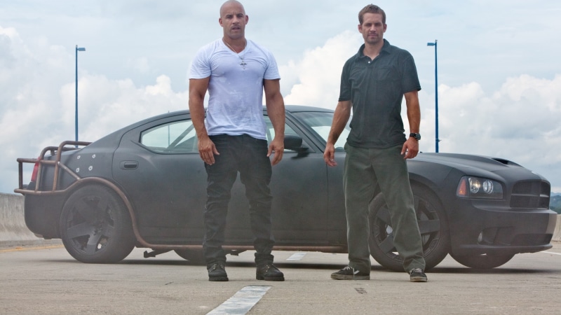 Fast and Furious, walker, front view, Dodge Charger, casual clothing, car, Paul Walker, 2K, two people, standing, movies, Vin Diesel, mature men, young adult