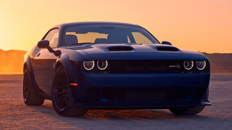 land vehicle, sports car, clear sky, car, retro styled, metal, wheel, mode of transportation, 2019 Cars, nature, Dodge Challenger SRT Hellcat, outdoors