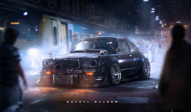 city, 1080P, JDM, illuminated, car, Mazda, Mazda RX-3, night, government, mode of transportation, motor vehicle, Khyzyl Saleem, incidental people, real people
