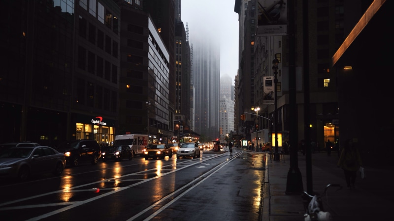 dark, illuminated, road, traffic, urban Scene, city street, blurred Motion, outdoors, mode of Transport, 4K, famous Place, new York City, mode of transportation