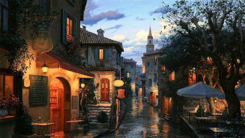 mood, street, evening, wet, rain, 1080P, cafe