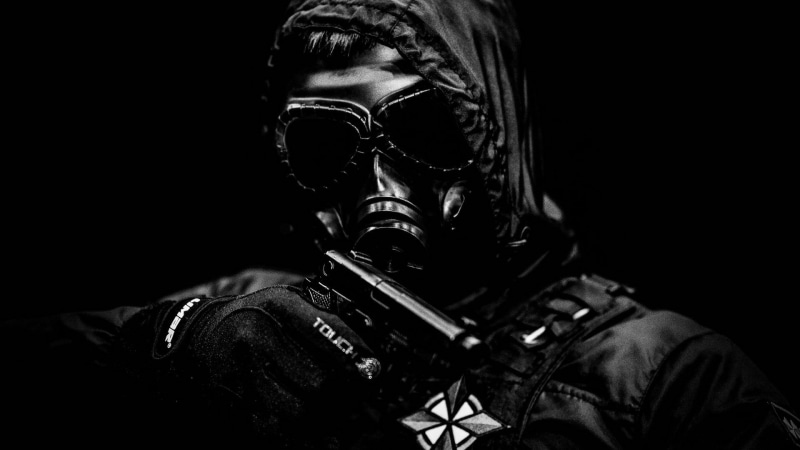 black background, clothing, government, special forces, front view, portrait, adult, safety, black, men, looking at camera, headshot, armed forces, gas