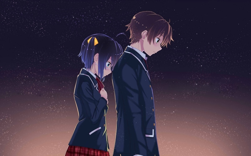 Takanashi Rikka, hairstyle, Chuunibyou demo Koi ga Shitai!, star - space, togetherness, sky, young women, astronomy, heterosexual couple, two people, space