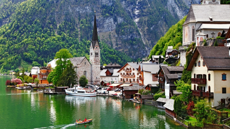 town, lake, europe, mountain village, hallstatter see, austria, salzkammergut, 4K, hallstattersee, hallstatt, mountain, water, hill station, tree, lake