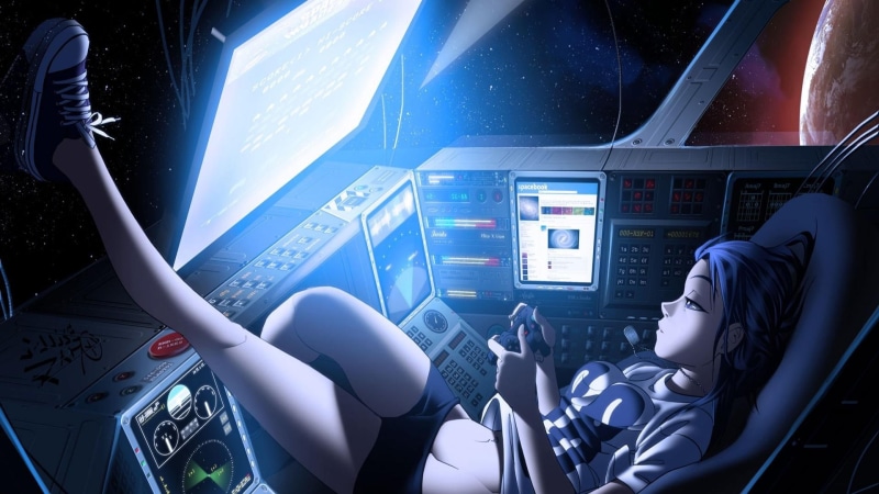 1080P, girl, earth, anime, play station, space, gamer