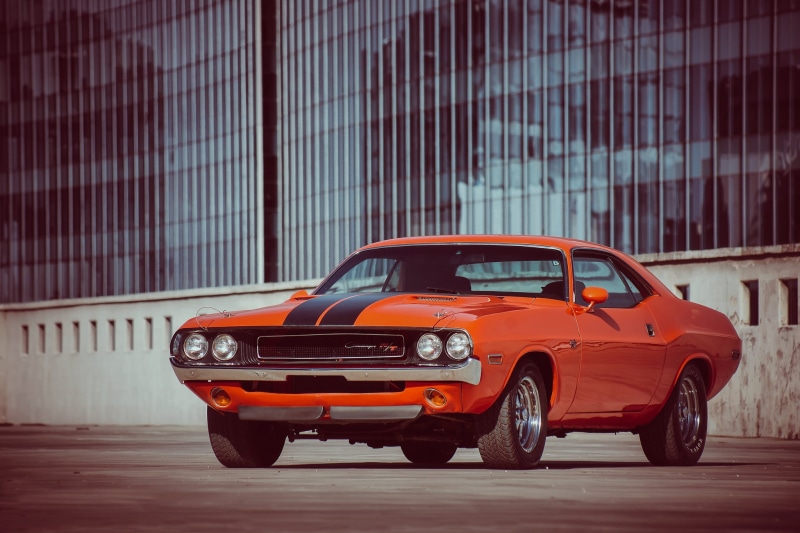 motion, motor vehicle, city, red, Dodge, r/t, muscle car, 1970, transportation, orange, street, built structure, building exterior, architecture, 1080P