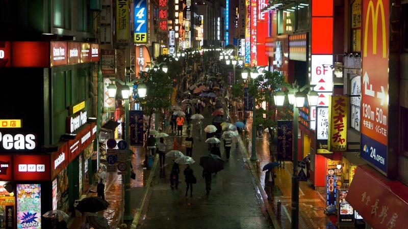 japan, umbrella, tokyo, street, rain, 1080P, people