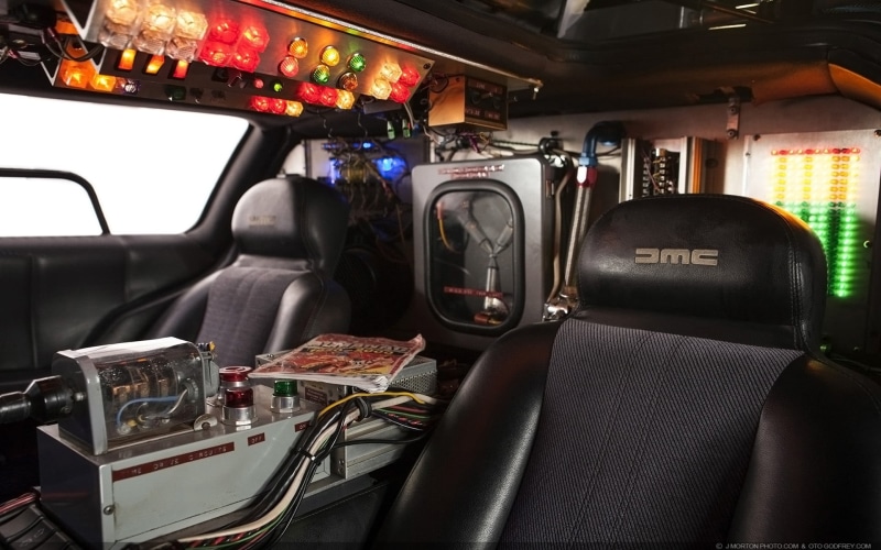 air Vehicle, journey, DeLorean, absence, black, devices, comfortable, day, Back to the Future, 1080P, inside Of, leather, cockpit, mode of Transport, motor vehicle