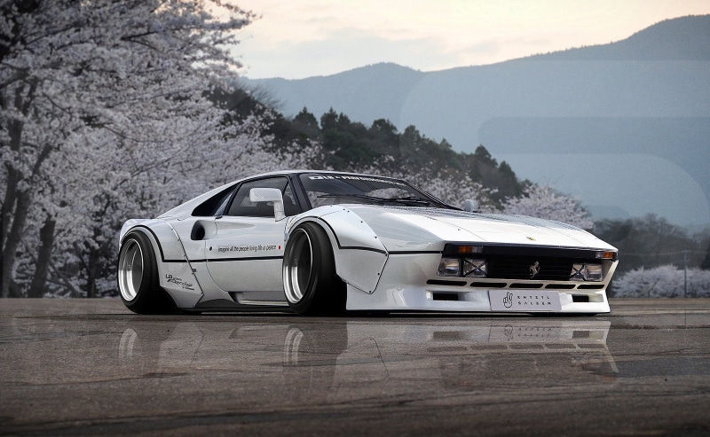 widebody, Ferrari, 720P, day, sky, land, Khyzyl Saleem, no people, mountain, forest, wealth, cloud - sky, plant, digital art, tire, luxury, motor vehicle