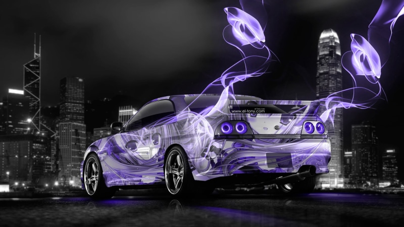 Nissan, motor vehicle, 1080P, Anime, Colors, sports Car, speed, motion, Energy, sports, wheel, motorsport, supercar, Aerography, Violet, gray, blue, electricity