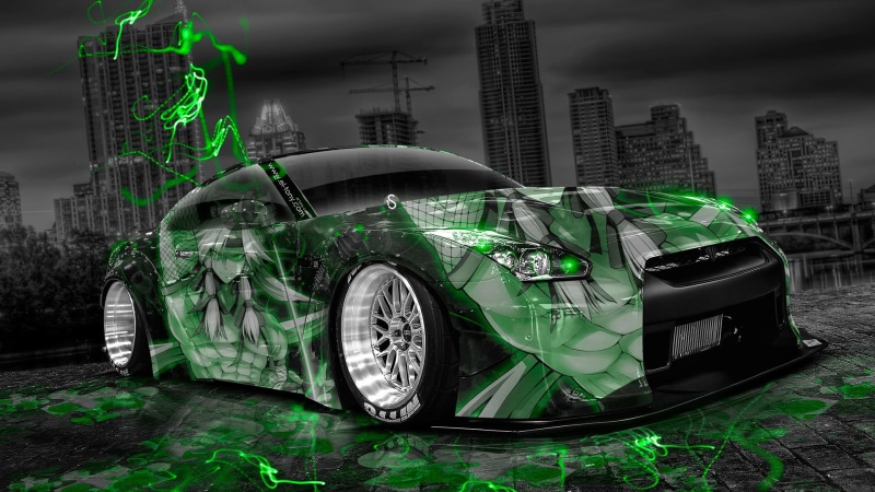 modern, Airbrushing, Design, built structure, day, stationary, sports Car, engine, black, r, building, technology, 2014, R35, wheel, Tony Kokhan
