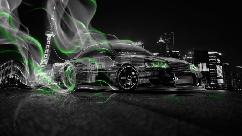 Art, coupe, Green, 2014, industry, 100 Body, engine, 1080P, three-dimensional Shape, The city, racecar, motion, concept Car, Chayzer, Smoke, speed, black