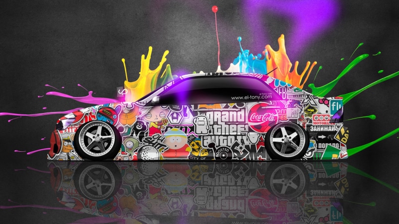 Brightness, Paint, Tony Kokhan, Toyota, pink color, 1080P, Height, graffiti, Side, western script, digital, night, Abstract, text, illuminated, music