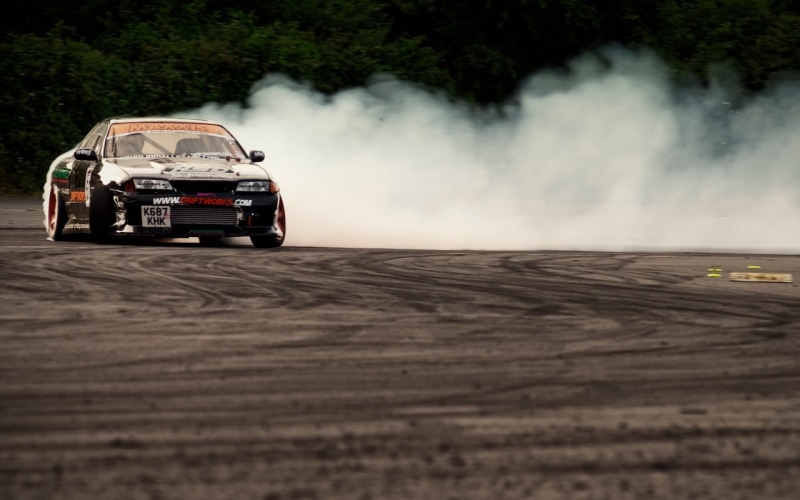 drift, smoke - physical structure, day, sports race, sedan, no people, mode of transportation, occupation, Nissan S14, transportation, smoke, off-road vehicle