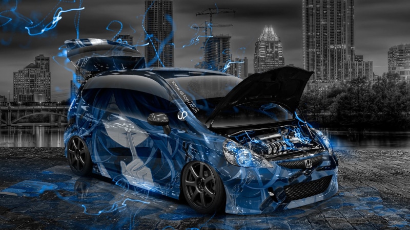 motor vehicle, black, Open, Night, Photoshop, Honda, nautical vessel, Aerography, building, creativity, 2014, JDM, City, Tony Kokhan, luxury, Blue, transportation