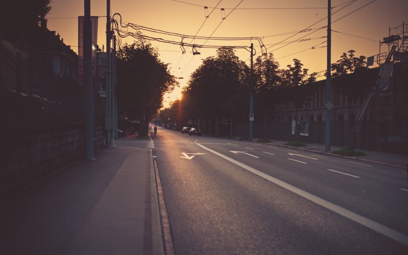 tree, electricity, power supply, old, plant, transportation, direction, trees, road marking, diminishing perspective, cityscape, hours, street, asphalt