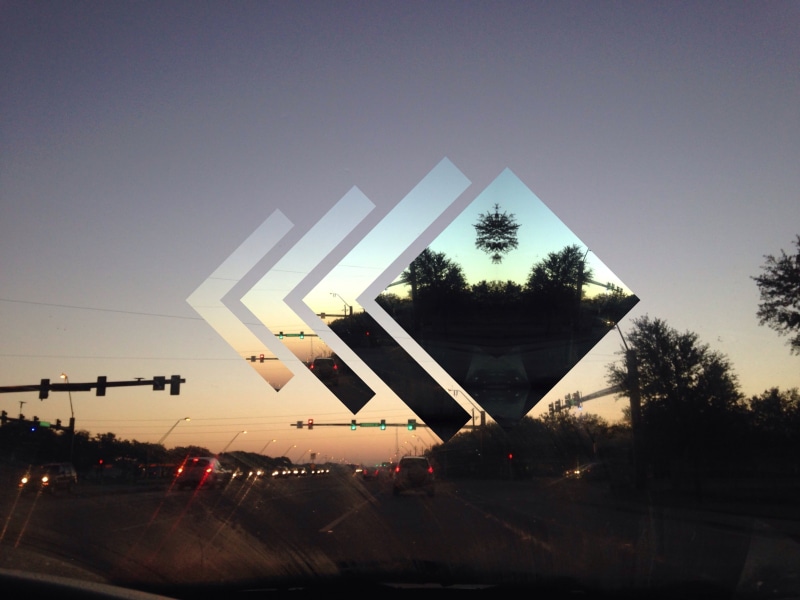 polyscape, no people, digital art, transportation, clear sky, built structure, motor vehicle, sky, outdoors, plant, landscape, sign, tree, light, architecture