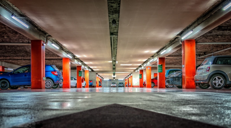 5K, concrete, lot, ceiling, indoors, assorted, car, land vehicle, architecture, illuminated, flooring, architectural column, cars, underground car park