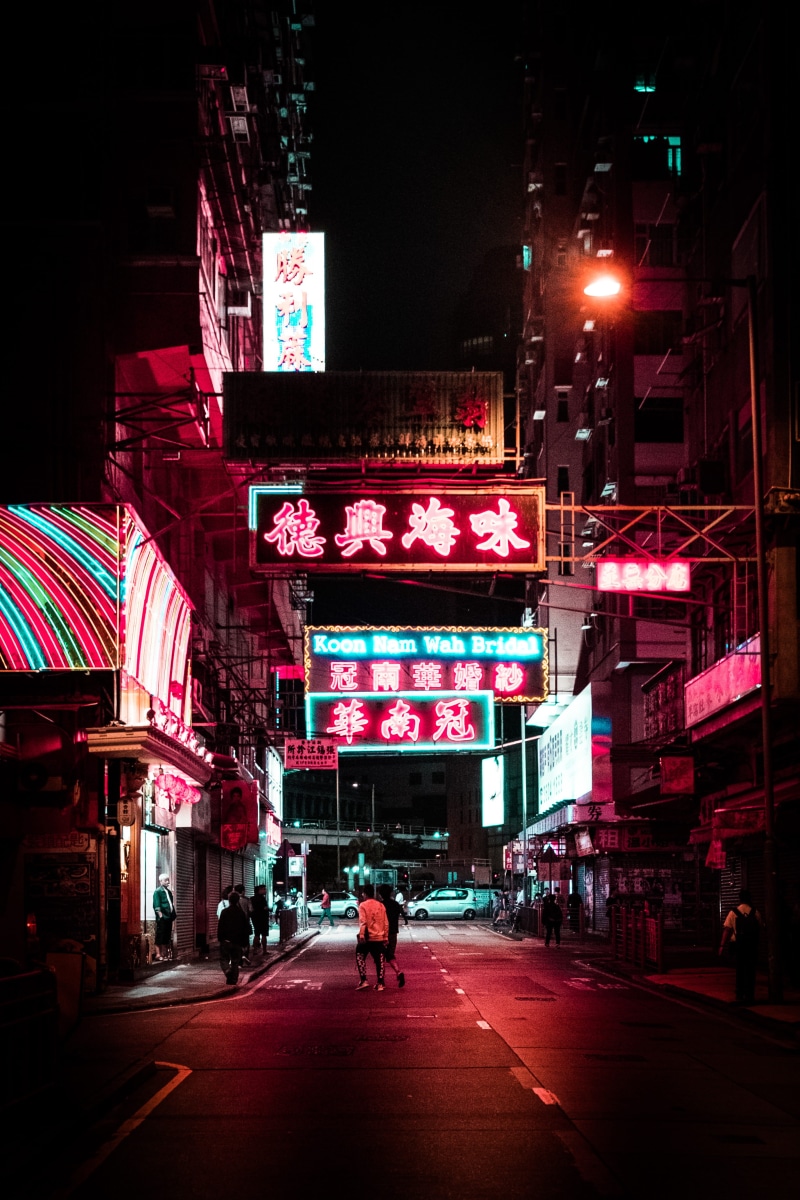 nightlife, road, 4K, transportation, light, architecture, time, symbol, neon, lifestyles, china, outdoors, built structure, street, character, people