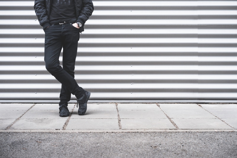 Front, city Life, room for text, low section, human body part, one man only, fashion, casual clothing, walking, adult, shoe, day, men, one young man only
