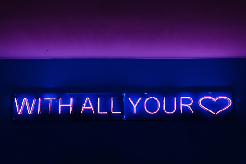 night, signage, sign, ceiling, single word, close-up, neon, lights, text, information, glowing, lighting equipment, western script, purple, capital letter