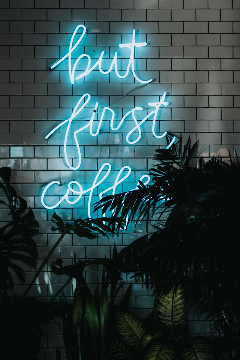 illuminated, outdoors, glowing, sign, modern, espresso, architecture, city, lighting equipment, western script, communication, modern design, near, dark