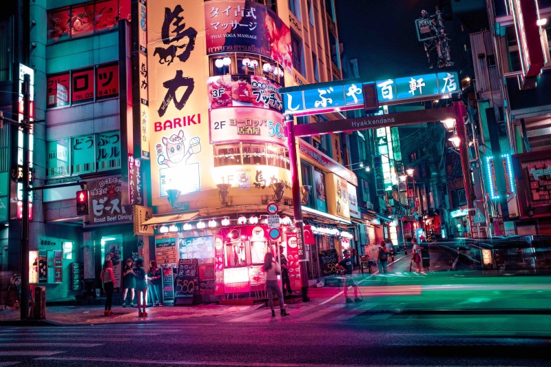 4K, motion, blurred motion, travel destinations, signs, city street, time, cityscape, transportation, standing, sign, neon, office building exterior, crossings