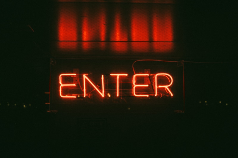 capital letter, message, window, neon, 5K, indoors, night, red, sing, single word, reflection, signage, information, neon Light, close-up, text, no people