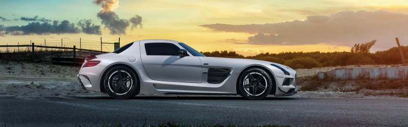 driving, non-urban scene, tree, land vehicle, sunset, transportation, luxury, 4K, sports car, wheel, plant, travel, multiple display, nature, Mercedes-Benz SLS AMG