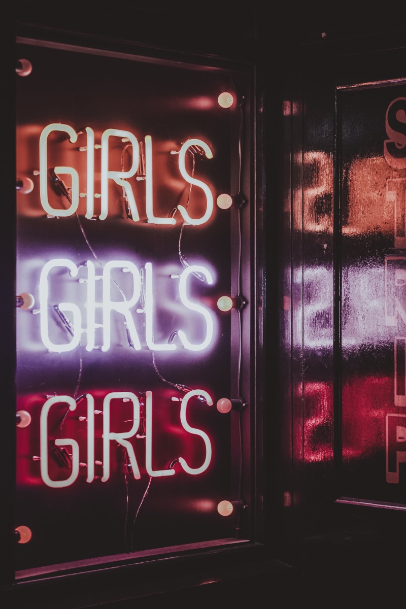 girls, information, white, drinks, nightlife, store, communication, red, open sign, outdoors, text, neon, lighting equipment, food, retro styled, beverage