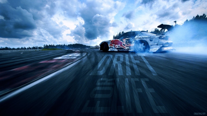 mode of transportation, Red Bull, road marking, transportation, motion, drift, cloud - sky, blurred motion, road, motor vehicle, mountain, sports, speed