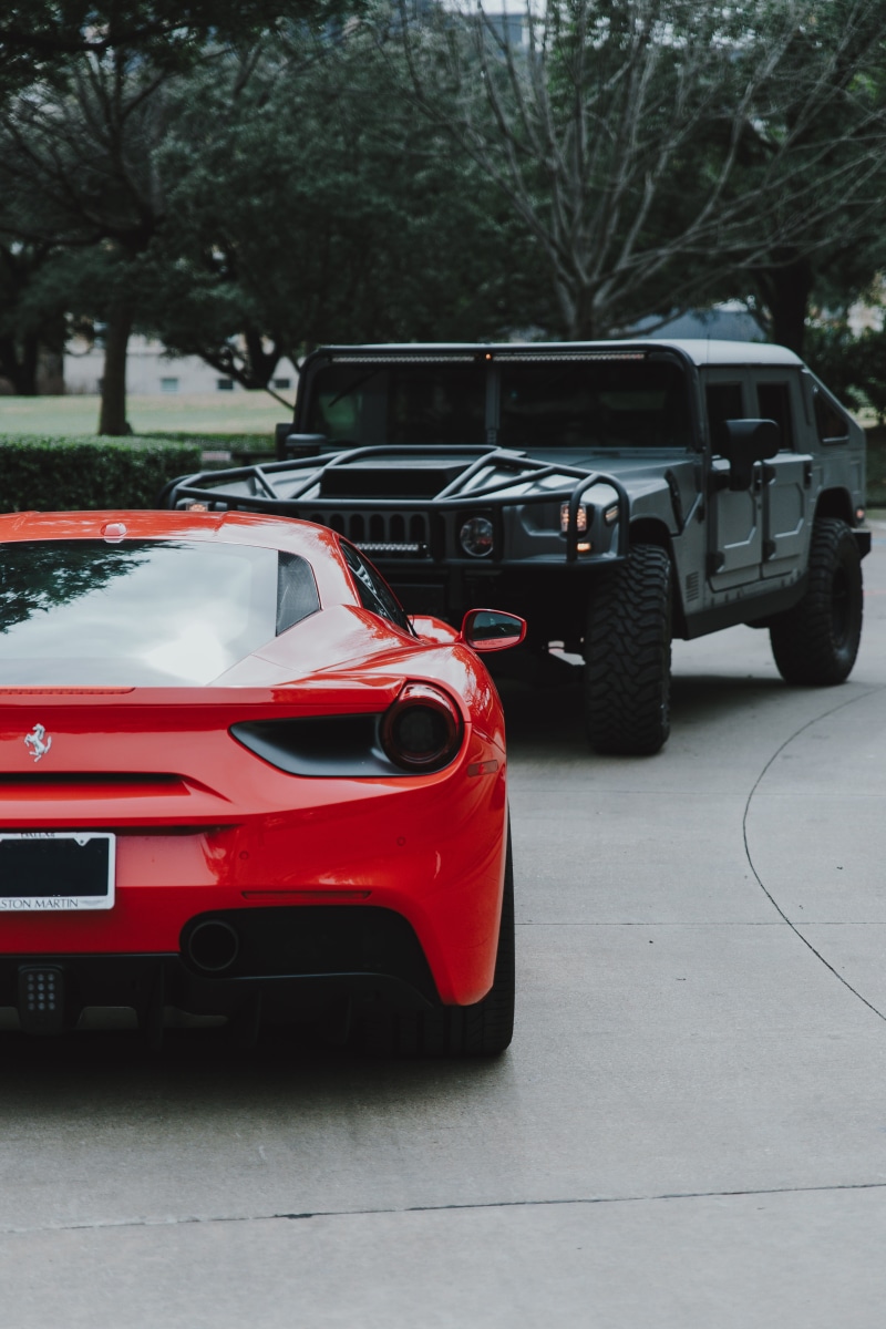 car wheel, toy car, hummer, toy, stationary, wheel, motor vehicle, carporn, truck, outdoors, 5K, mode of transportation, city, ferrari, ferrari 488, automobile