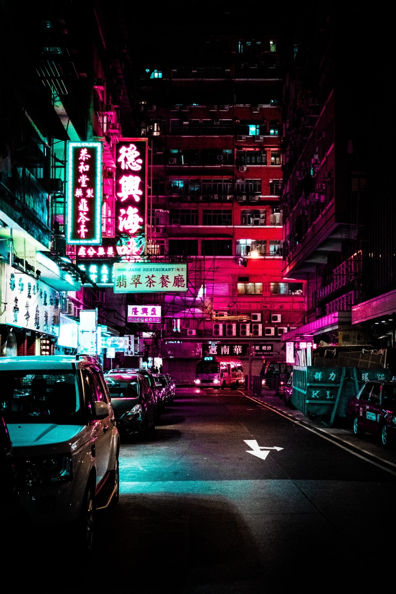 neon, high, land vehicle, transportation, illuminated, mode of transportation, city street, nightlife, cars, red, green, light, road, bright, car, building exterior