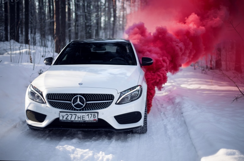 tale, tree, no People, weather, street, city, transportation, smoke bomb, saint-petersburg, ice, cold - Temperature, frost, mercedes c63, Mercedes Benz