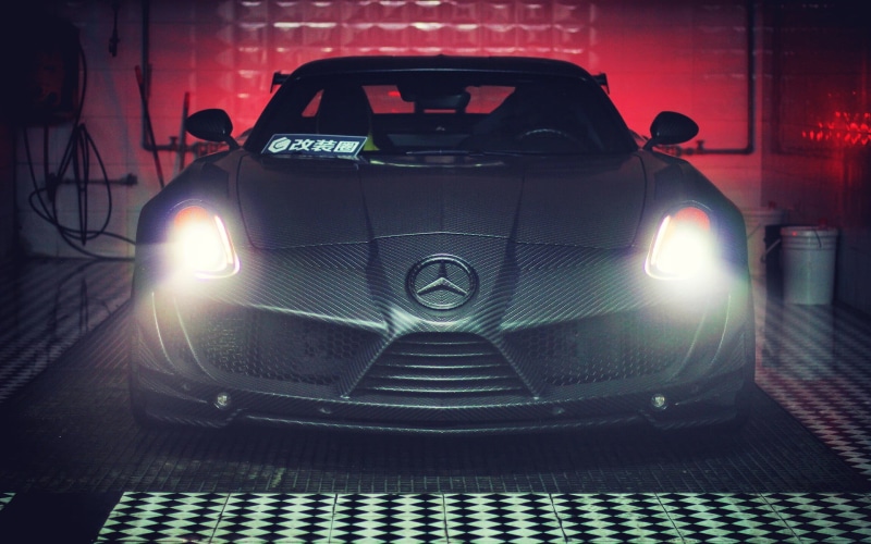 gray, mode of transportation, transportation, motor vehicle, Mercedes-Benz SLS AMG, close-up, mercedes, wall - building feature, retro styled, car, focus on foreground