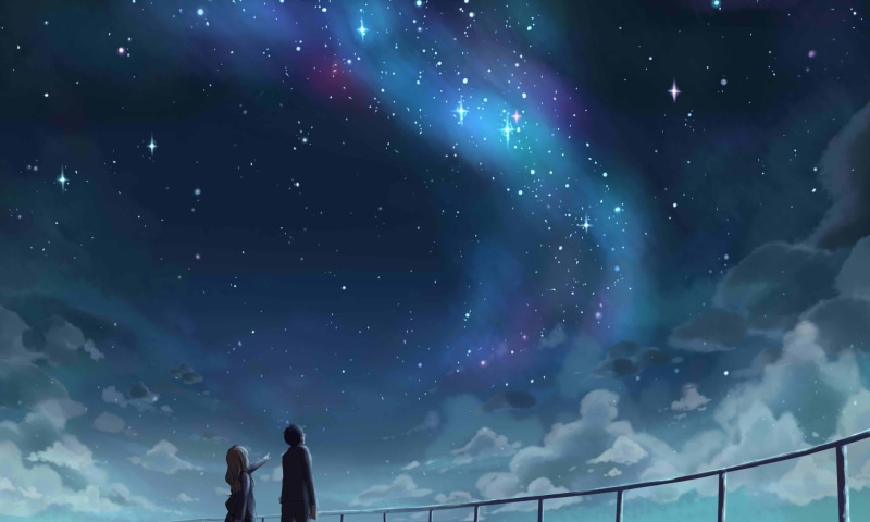 watching, two, 1080P, Your Lie in April, stars, character, Anime