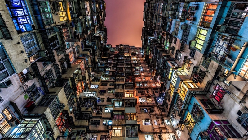 hong kong, building exterior, cityscape, night, apartment, city, skyscraper, quarry bay, low angle view, office building exterior, 1080P, crowded, building