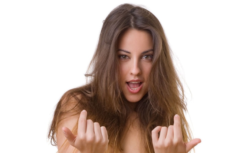 headshot, white background, hand, positive emotion, hands, women, Lorena Garcia, young adult, brown hair, adult, face, finger, indoors, human hand, 1080P