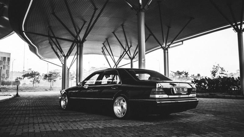 w140, low, Stance, Mercedes-Benz, 1080P, Mercedes-AMG, monochrome, Mercedes-Benz S-Class