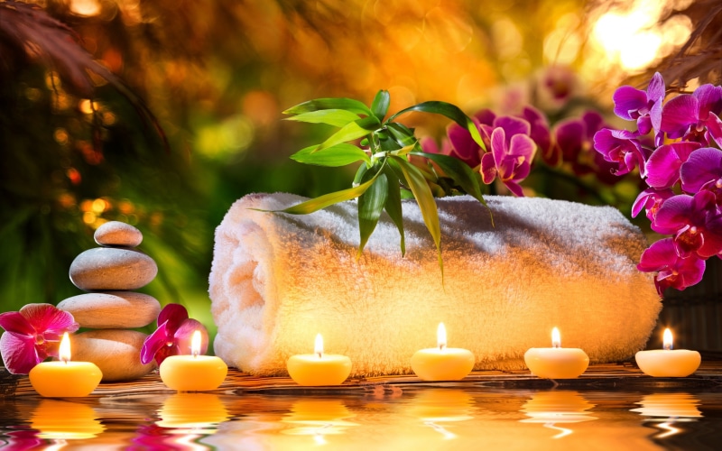 candles, stones, spa, flowers, 2K, Spa stones, s, orchids
