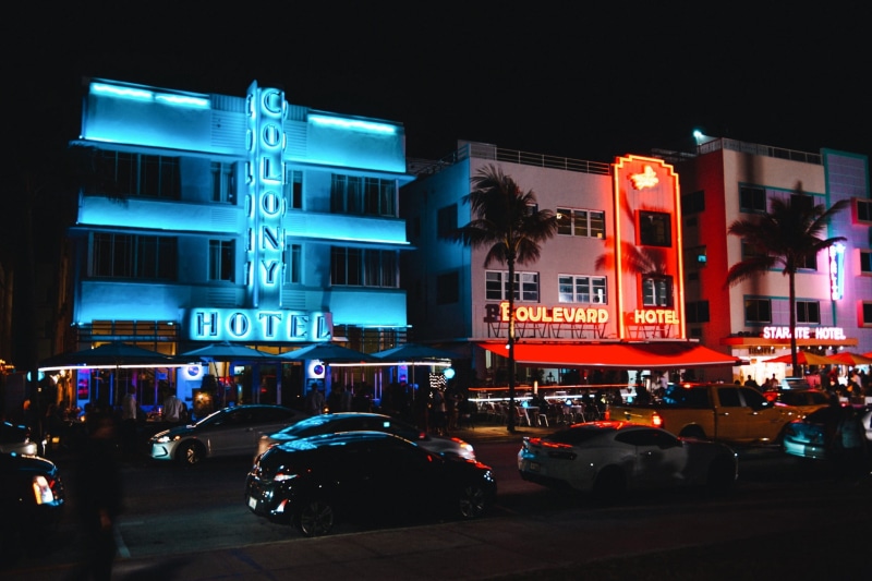 city, miami beach, urban, architecture, text, united states, car, neon, oliver ragfelt, travel, illuminated, city street, city life, nightlife, group of people