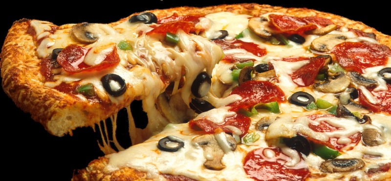 meat, fruit, pepperoni pizza, tasty, italian food, pizza, food and drink, sausage, freshness, vegetable, cheese, 1080P, black background, food, take out food
