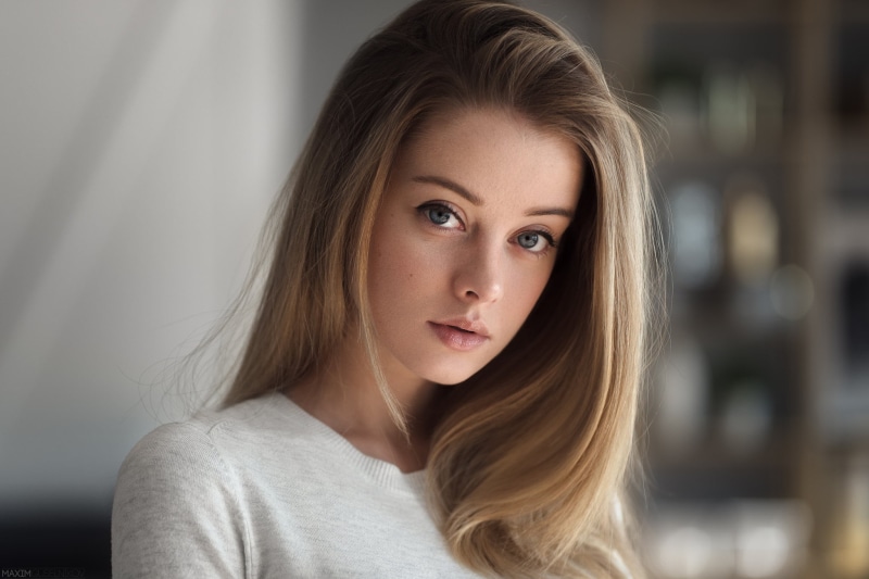 Maxim Guselnikov, long hair, young adult, one person, headshot, teenager, gray, hair, sweater, 1080P, front view, looking at viewer, beige, contemplation
