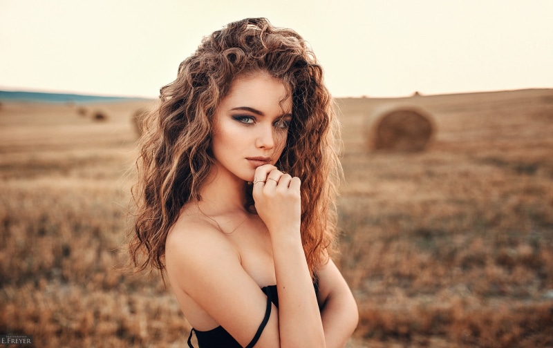 brunette, women, adult, human body part, black clothing, body part, wavy hair, looking at camera, curly hair, spaghetti, fashion, 1080P, s, face, strap
