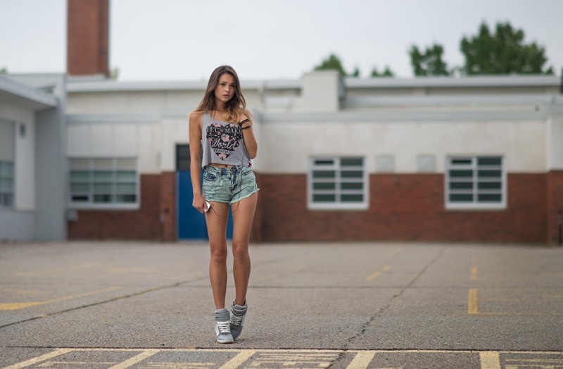 s, gray, portrait, young women, outdoors, neck, skinny, architecture, hairstyle, day, sleeveless, focus on foreground, lifestyles, full length, shoes, scoop