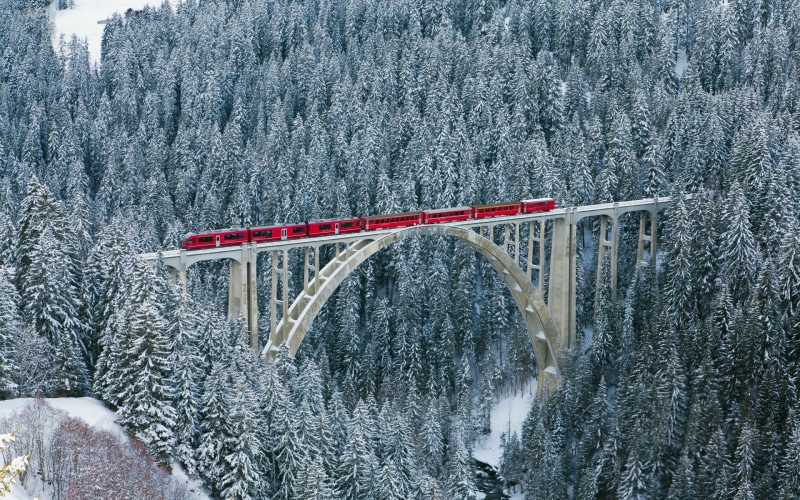 trees, day, landscape, cold temperature, architecture, winter, plant, beauty in nature, tree, snow, frozen, no people, connection, bridge, forest, train